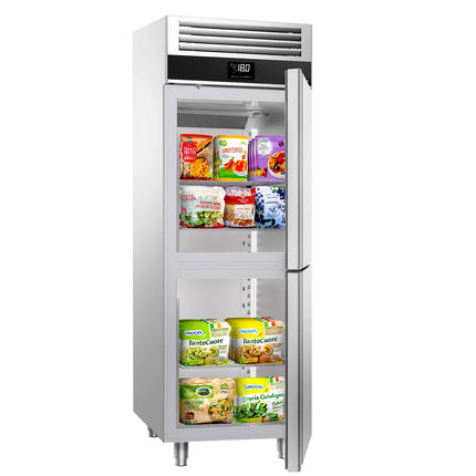 GGM Gastro Commercial Upright Display Freezer Stainless steel PREMIUM - GN 1/1 - 700L - with 2 half glass doors