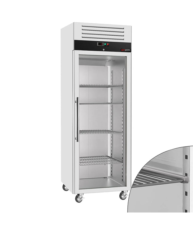 GGM Gastro Commercial Upright Display Fridge Stainless steel ECO - GN 2/1 - 440L - with 1 glass door - On castors