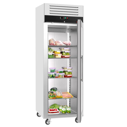 GGM Gastro Commercial Upright Display Fridge Stainless steel ECO - GN 2/1 - 440L - with 1 glass door - On castors