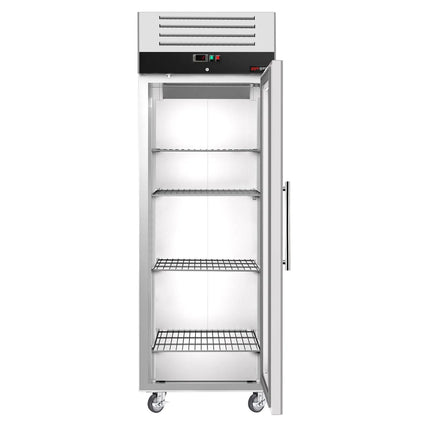 GGM Gastro Commercial Upright Display Fridge Stainless steel ECO - GN 2/1 - 440L - with 1 glass door - On castors