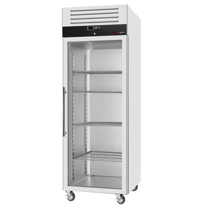 GGM Gastro Commercial Upright Display Fridge Stainless steel ECO - GN 2/1 - 440L - with 1 glass door - On castors