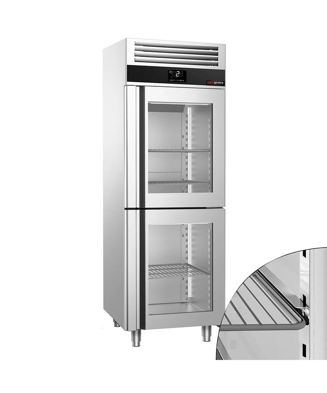 GGM Gastro Commercial Upright Display Fridge Stainless steel PREMIUM - GN 2/1 - 700L - with 2 glass doors