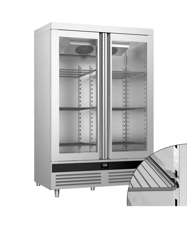 GGM Gastro Commercial Upright Display Fridge Stainless steel PREMIUM - GN 2/1 - 1400L - with 2 glass doors