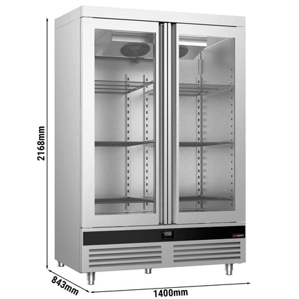 GGM Gastro Commercial Upright Display Fridge Stainless steel PREMIUM - GN 2/1 - 1400L - with 2 glass doors