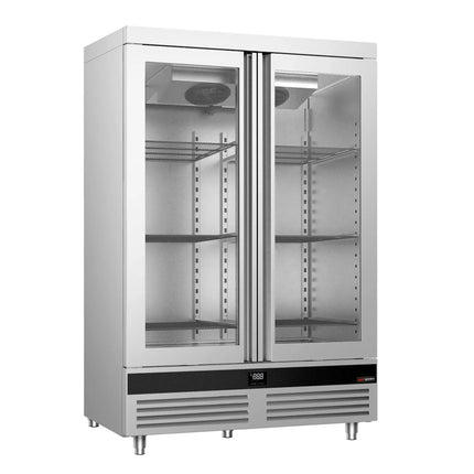 GGM Gastro Commercial Upright Display Fridge Stainless steel PREMIUM - GN 2/1 - 1400L - with 2 glass doors