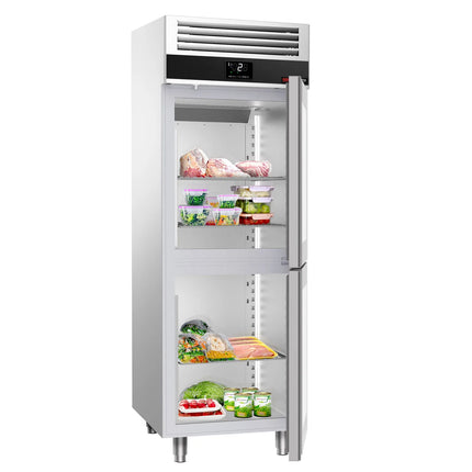 GGM Gastro Commercial Upright Display Fridge Stainless steel PREMIUM - GN 2/1 - 700L - with 2 glass doors