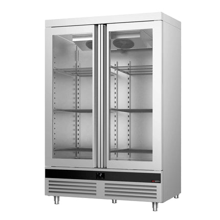GGM Gastro Commercial Upright Display Fridge Stainless steel PREMIUM - GN 2/1 - 1400L - with 2 glass doors