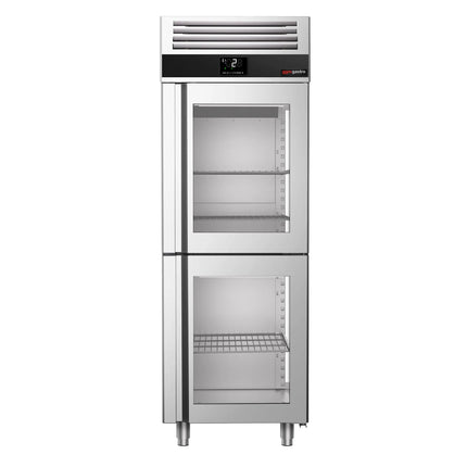 GGM Gastro Commercial Upright Display Fridge Stainless steel PREMIUM - GN 2/1 - 700L - with 2 glass doors