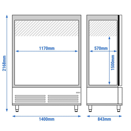 GGM Gastro Commercial Upright Display Fridge Stainless steel PREMIUM - GN 2/1 - 1400L - with 2 glass doors