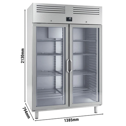 GGM Gastro Commercial Upright Display Fridge Stainless steel PREMIUM PLUS - GN 2/1 - 1240L - with 2 glass doors