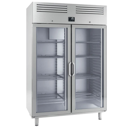 GGM Gastro Commercial Upright Display Fridge Stainless steel PREMIUM PLUS - GN 2/1 - 1240L - with 2 glass doors