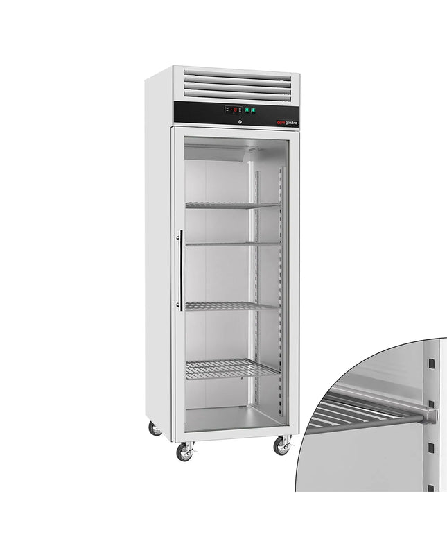 GGM Gastro Commercial Upright Freezer ECO - 600L - with 1 glass door - Black front - On castors