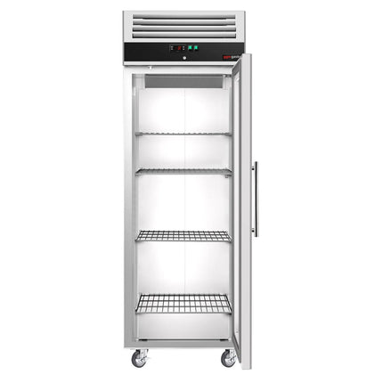 GGM Gastro Commercial Upright Freezer ECO - 600L - with 1 glass door - Black front - On castors