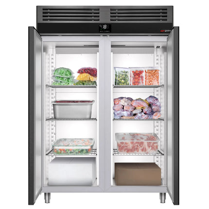 GGM Gastro Commercial Upright Freezer PREMIUM - GN 2/1 - 1400L - with 2 doors & Rails & support grids