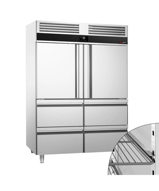 GGM Gastro Commercial Upright Freezer PREMIUM - GN 2/1 - 1400L - with 2 half doors & 4 drawers