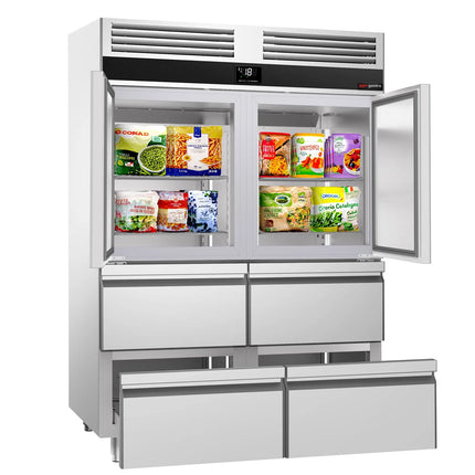 GGM Gastro Commercial Upright Freezer PREMIUM - GN 2/1 - 1400L - with 2 half doors & 4 drawers