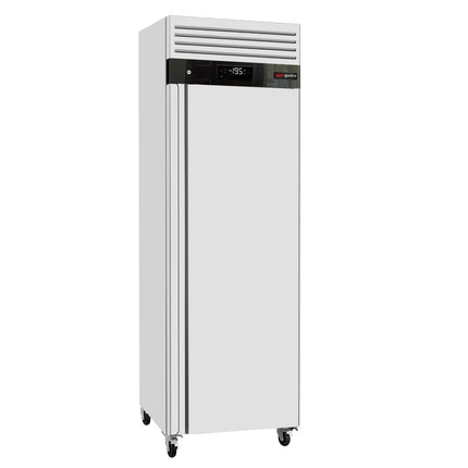 GGM Gastro Commercial Upright Freezer Stainless steel ECO - 600L - with 1 door & Stainless steel rails & support grids - On castors