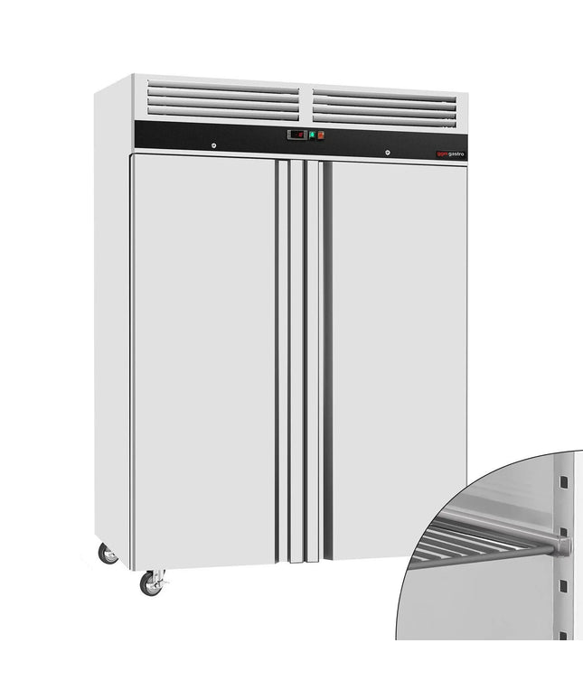 GGM Gastro Commercial Upright Freezer Stainless steel ECO - GN 2/1 - 1400L - with 2 doors & Rails & support grids - On castors