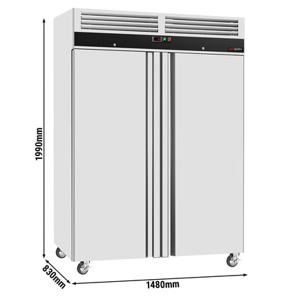 GGM Gastro Commercial Upright Freezer Stainless steel ECO - GN 2/1 - 1400L - with 2 doors & Rails & support grids - On castors