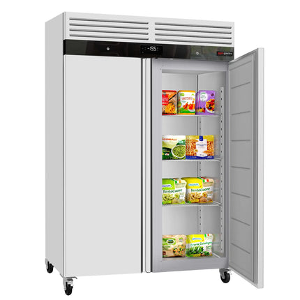 GGM Gastro Commercial Upright Freezer Stainless steel ECO - GN 2/1 - 1400L - with 2 doors - On castors