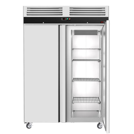 GGM Gastro Commercial Upright Freezer Stainless steel ECO - GN 2/1 - 1400L - with 2 doors & Rails & support grids - On castors