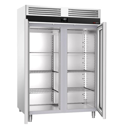 GGM Gastro Commercial Upright Freezer Stainless steel PREMIUM - GN 2/1 - 1400L - with 2 glass doors