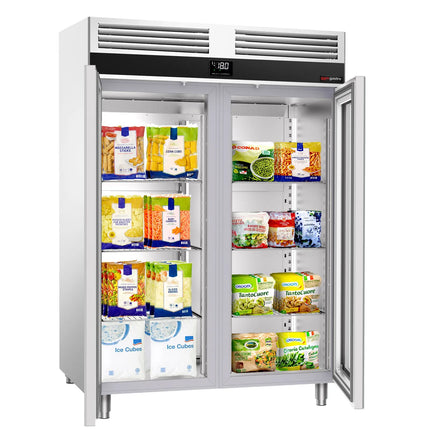 GGM Gastro Commercial Upright Freezer Stainless steel PREMIUM - GN 2/1 - 1400L - with 2 glass doors