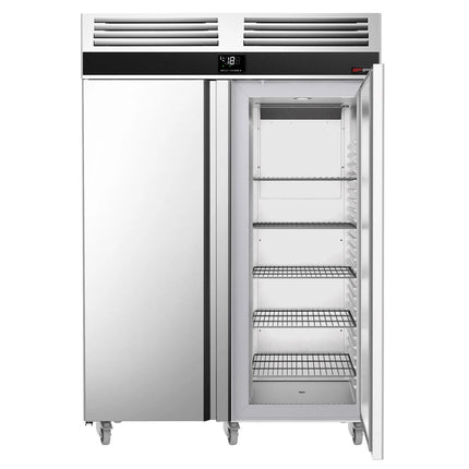 GGM Gastro Commercial Upright Freezer Stainless steel PREMIUM - GN 2/1 - 1400L - with 2 doors - On castors - For UK