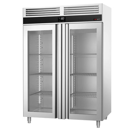 GGM Gastro Commercial Upright Freezer Stainless steel PREMIUM - GN 2/1 - 1400L - with 2 glass doors
