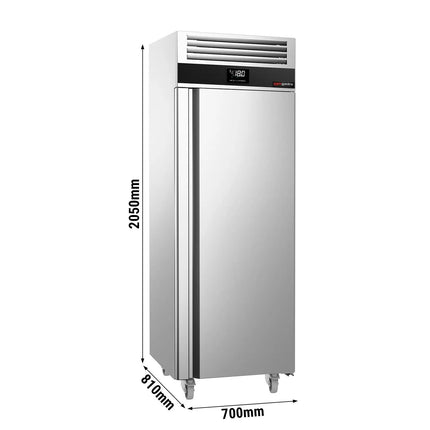GGM Gastro Commercial Upright Freezer Stainless steel PREMIUM - GN 2/1 - 700L - with 1 glass door - On castors - For UK
