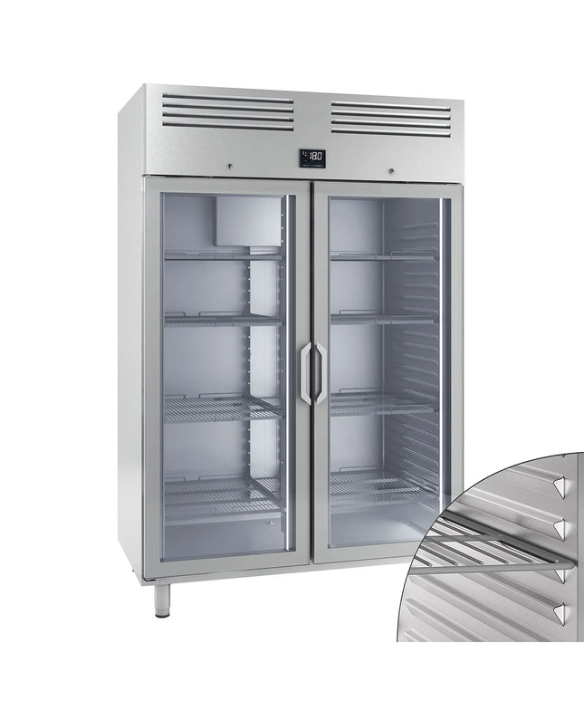 GGM Gastro Commercial Upright Freezer Stainless steel PREMIUM PLUS - GN 2/1 - 1240L - with 2 glass doors