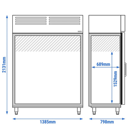 GGM Gastro Commercial Upright Freezer Stainless steel PREMIUM PLUS - GN 2/1 - 1240L - with 2 glass doors