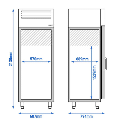 GGM Gastro Commercial Upright Freezer Stainless steel PREMIUM PLUS - GN 2/1 - 560L - with 1 glass door