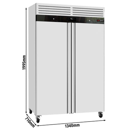 GGM Gastro Commercial Upright Fridge ECO - 1200L - with 2 doors & Support grids & stainless steel rails - On castors