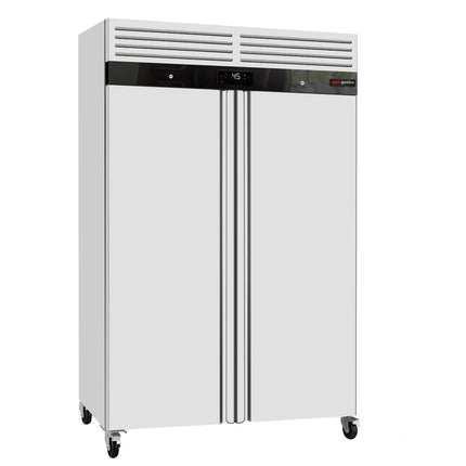 GGM Gastro Commercial Upright Fridge ECO - 1200L - with 2 doors & Support grids & stainless steel rails - On castors
