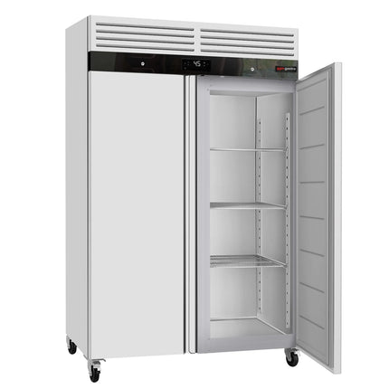 GGM Gastro Commercial Upright Fridge ECO - 1200L - with 2 doors & Support grids & stainless steel rails - On castors