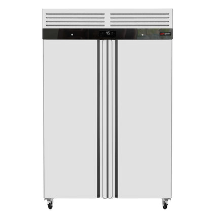GGM Gastro Commercial Upright Fridge ECO - 1200L - with 2 doors & Support grids & stainless steel rails - On castors