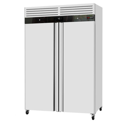GGM Gastro Commercial Upright Fridge ECO - 1200L - with 2 doors & Support grids & stainless steel rails - On castors
