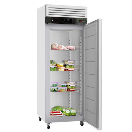 GGM Gastro Commercial Upright Fridge ECO - GN 2/1 - 700L - with 1 door & Rails & support grids - On castors