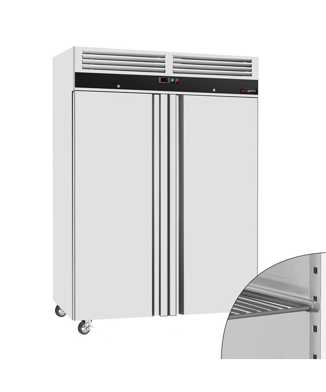 GGM Gastro Commercial Upright Fridge Stainless steel ECO - 1180L - with 2 doors - On castors - Lockable