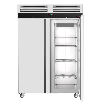 GGM Gastro Commercial Upright Fridge Stainless steel ECO - 1180L - with 2 doors - On castors - For UK