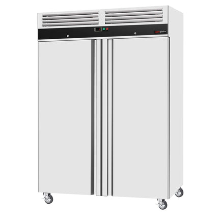 GGM Gastro Commercial Upright Fridge Stainless steel ECO - 1180L - with 2 doors - On castors - Lockable