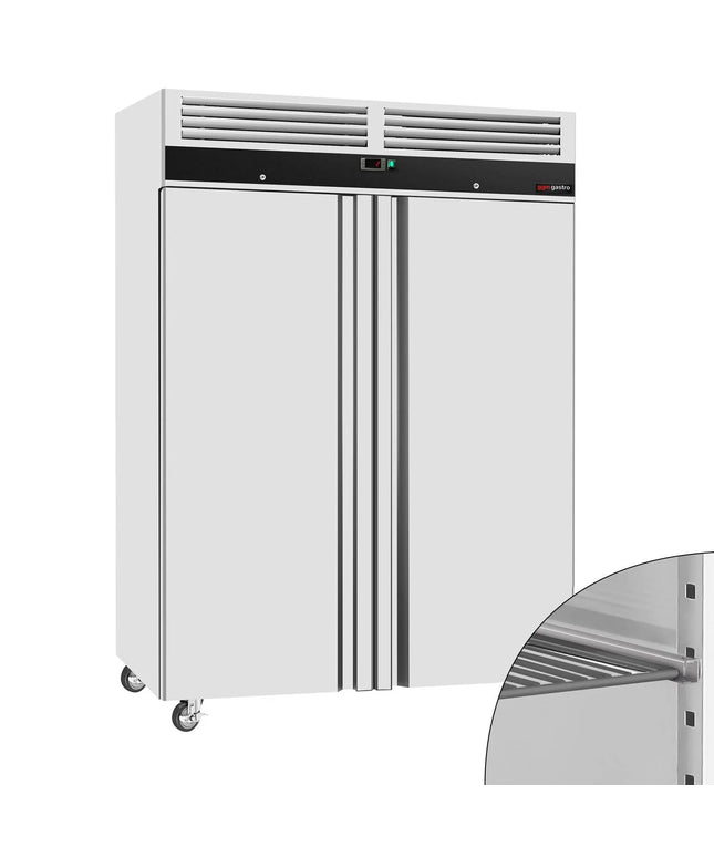GGM Gastro Commercial Upright Fridge Stainless steel ECO - GN 2/1 - 1400L - with 2 doors - On castors