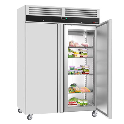 GGM Gastro Commercial Upright Fridge Stainless steel ECO - GN 2/1 - 1400L - with 2 doors - On castors