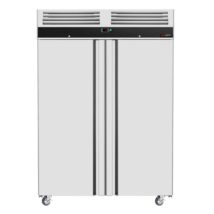 GGM Gastro Commercial Upright Fridge Stainless steel ECO - GN 2/1 - 1400L - with 2 doors & Rails & support grids - On castors