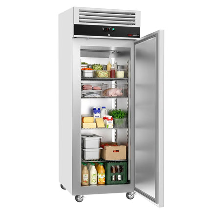 GGM Gastro Commercial Upright Fridge Stainless steel ECO - GN 2/1 - 440L - with 1 door - On castors - For UK