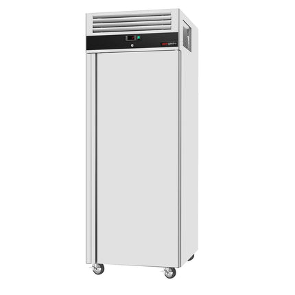 GGM Gastro Commercial Upright Fridge Stainless steel ECO - GN 2/1 - 440L - with 1 door & Rails & support grids - On castors