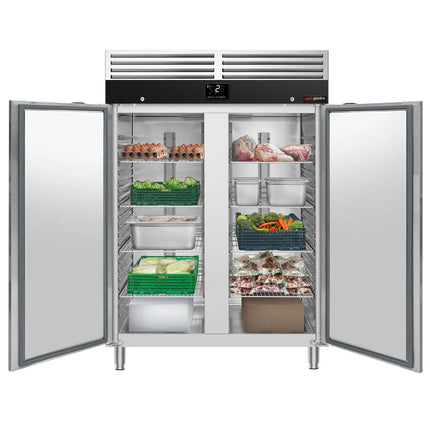GGM Gastro Commercial Upright Fridge Stainless steel PREMIUM - GN 2/1 - 1200L - with 2 doors