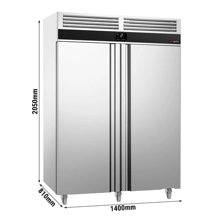 GGM Gastro Commercial Upright Fridge Stainless steel PREMIUM - GN 2/1 - 1400L - with 2 doors - On castors - For UK