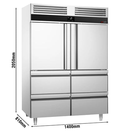 GGM Gastro Commercial Upright Fridge Stainless steel PREMIUM - GN 2/1 - 1400L - with 2 half doors & 4 drawers